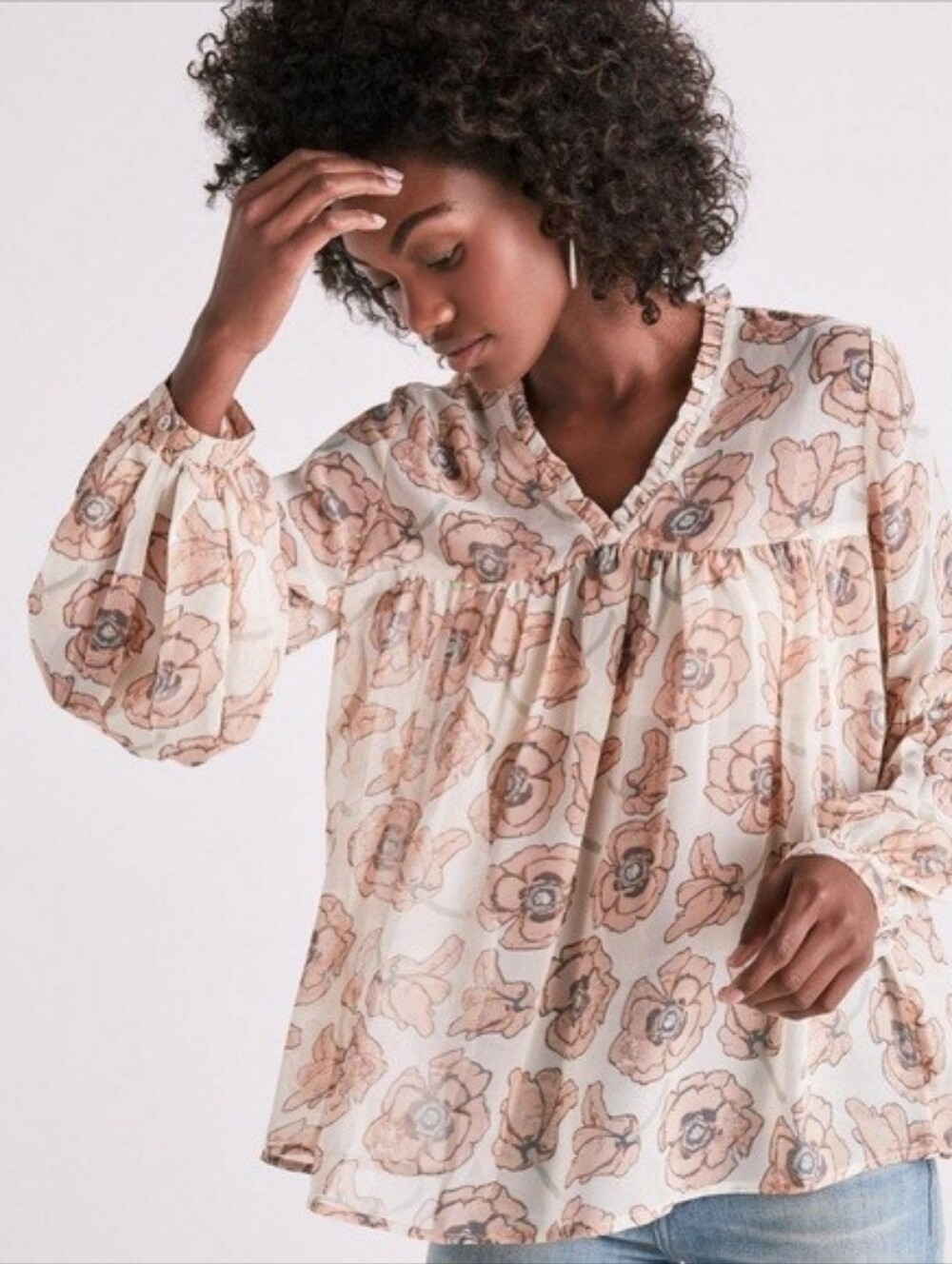 Lucky Brand Pink Exploded Floral Ruffle Sheer Boho Peasant Blouse Top XL